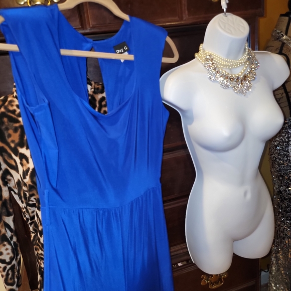 Pants - Blue jumpsuit wide leg shoulder pads slinky figure flattering romper Day G